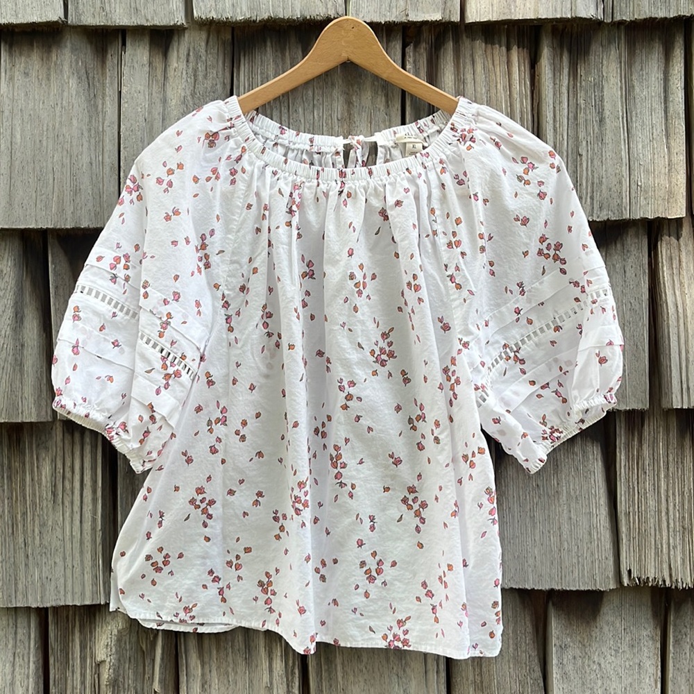 Women’s ANA Boho Floral White Blouse Top XL